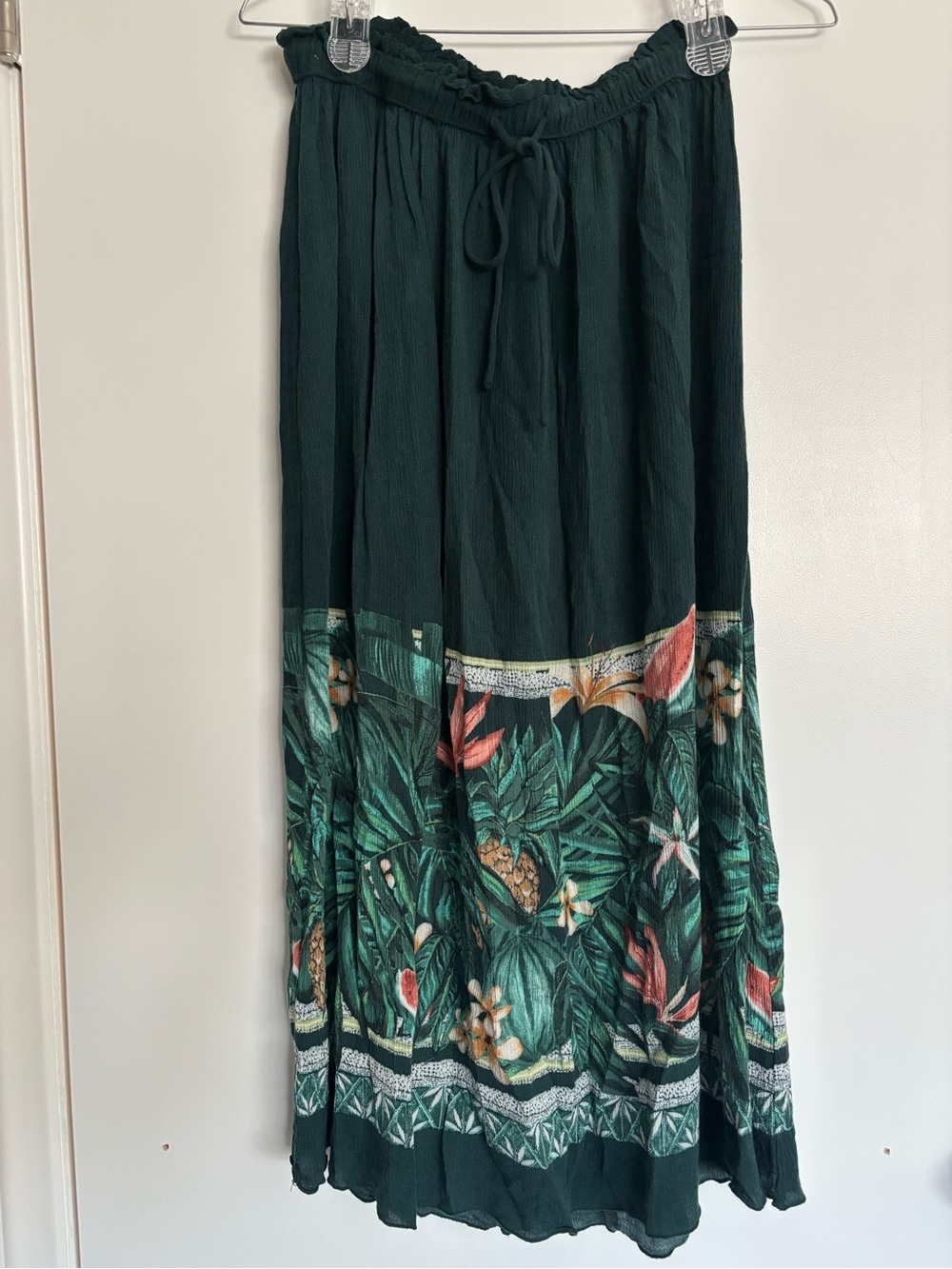 Oysho Flowy Tropical Maxi Skirt Dark Green Size Small Vacation Summer Beachy